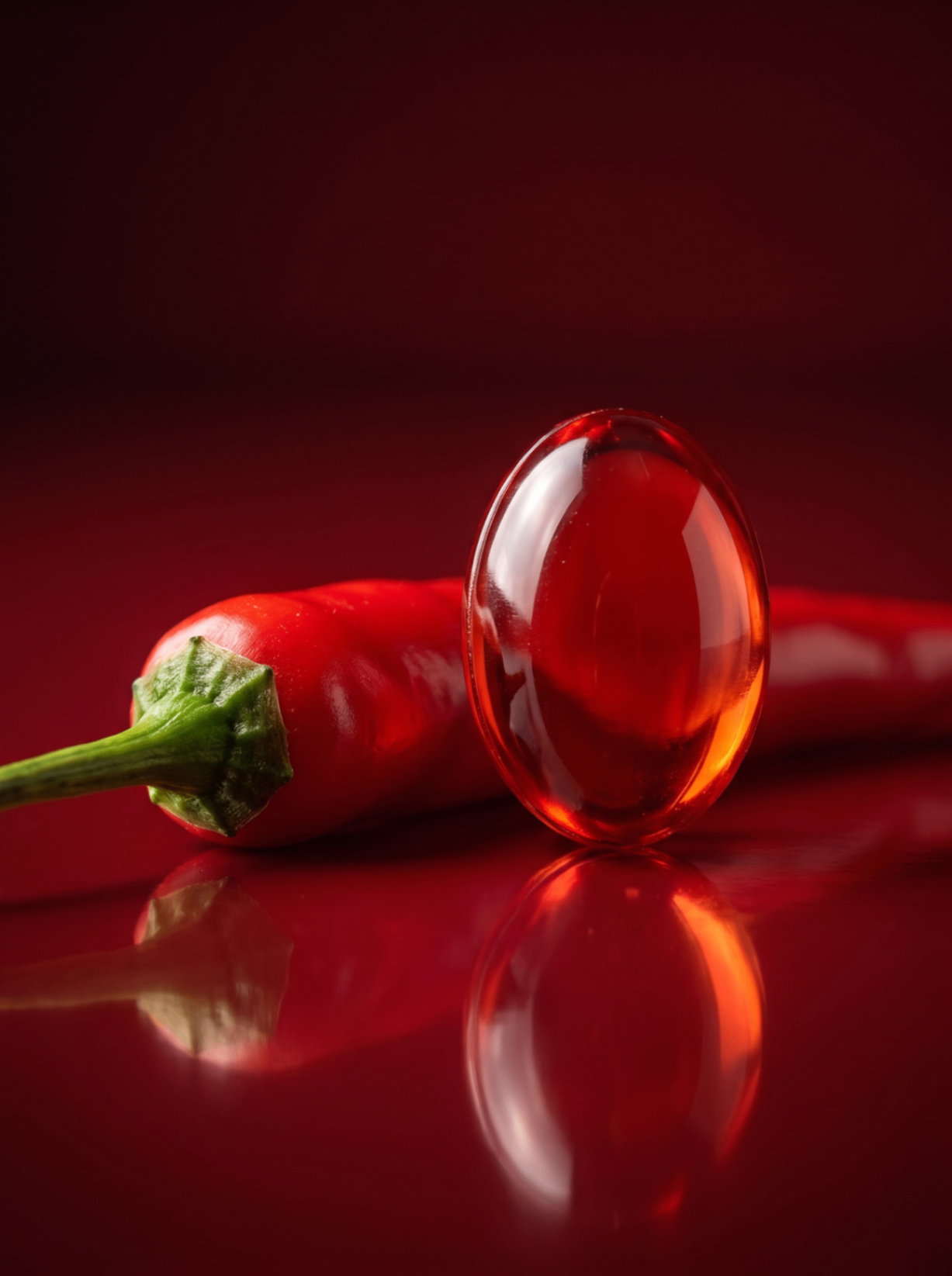 Circova red softgel next to fresh cayenne pepper