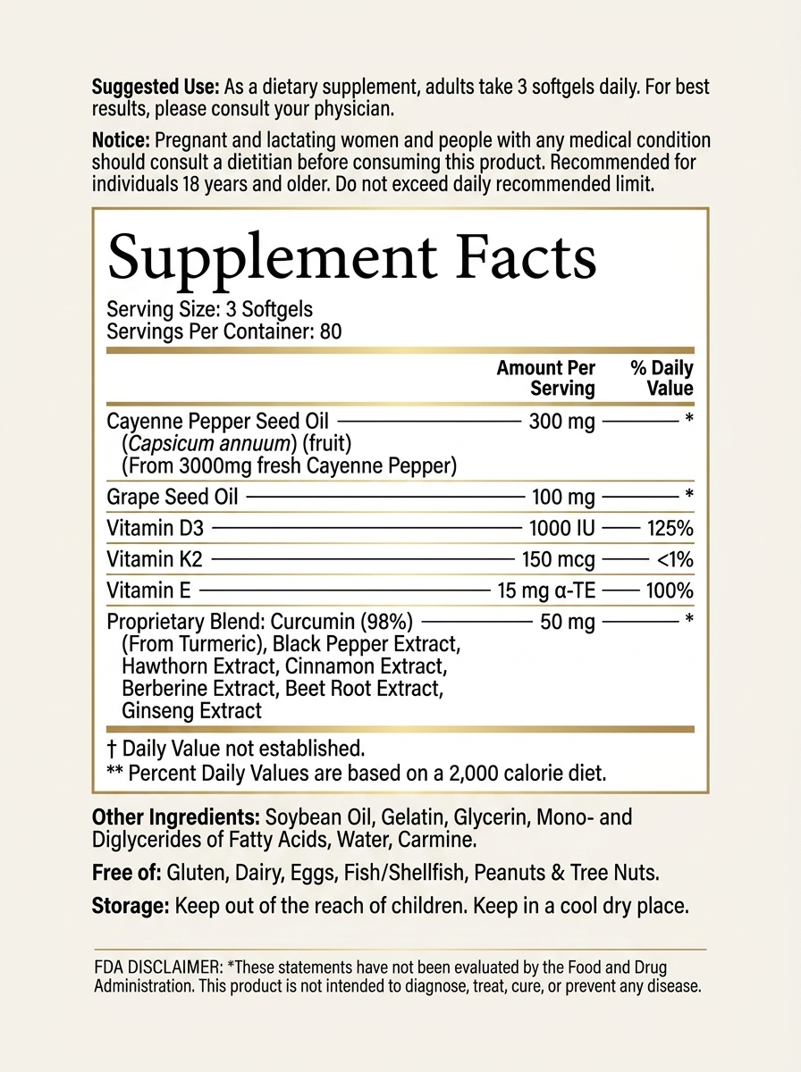 Circova supplement facts label with full ingredient disclosure